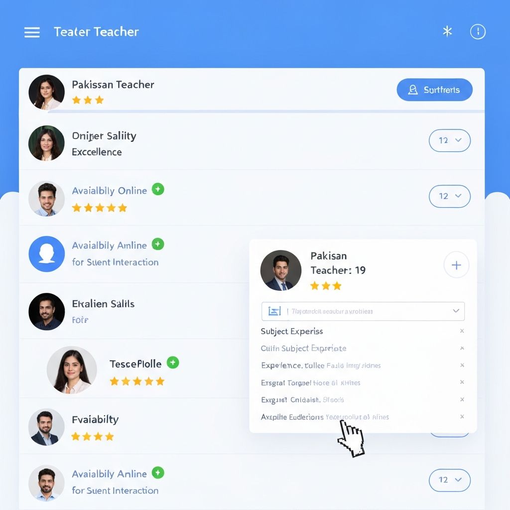 List of teachers with ratings, cursor hovering